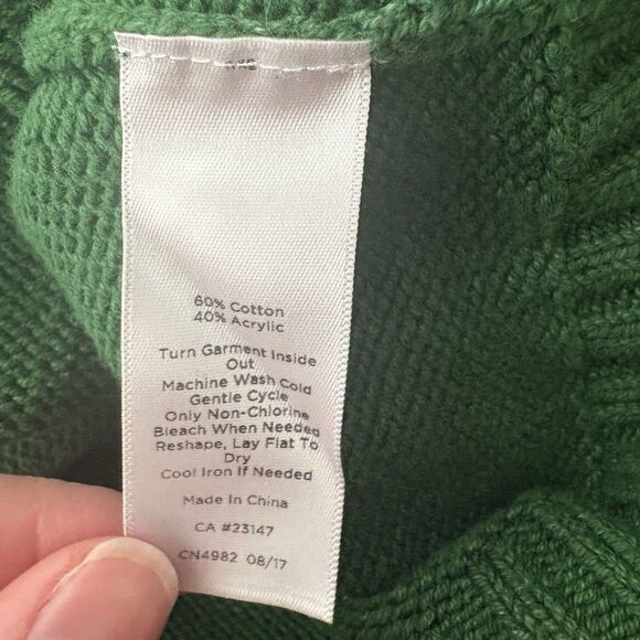 Talbots Sweater Green Navy Blue Pom Poms Back Zip Bobble 80s Cabincore Womens XS - Picture 6 of 7